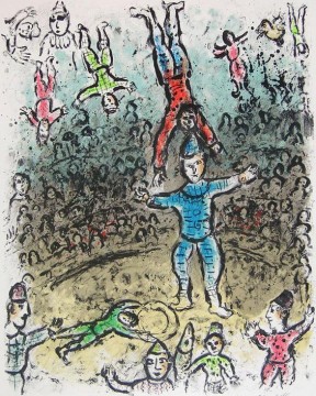  Chagall Lienzo - Los acróbatas litografía en color contemporánea Marc Chagall